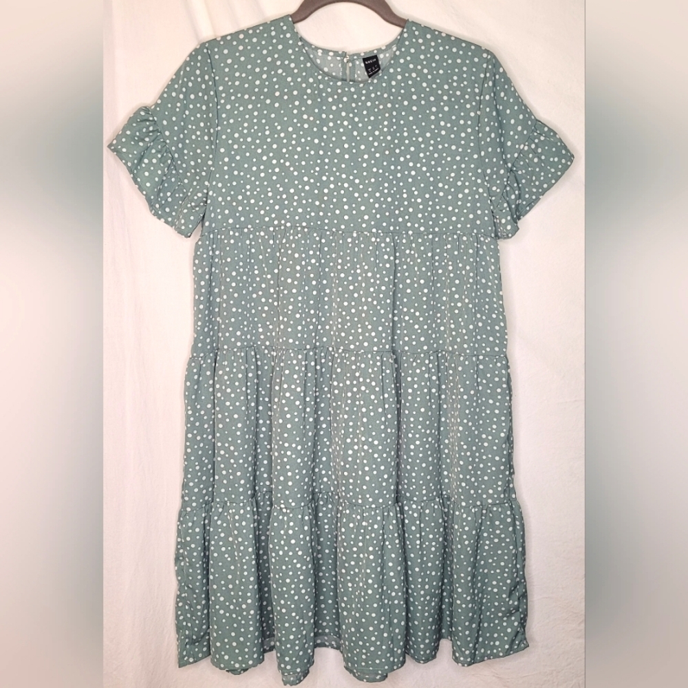 Shein Dress Babydoll Style Size Small Muted Seafoam Green Polka Dots Excellent💚